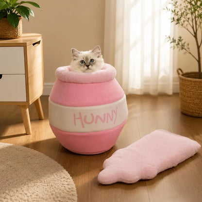 Tarro de Miel rosa con gato asomando